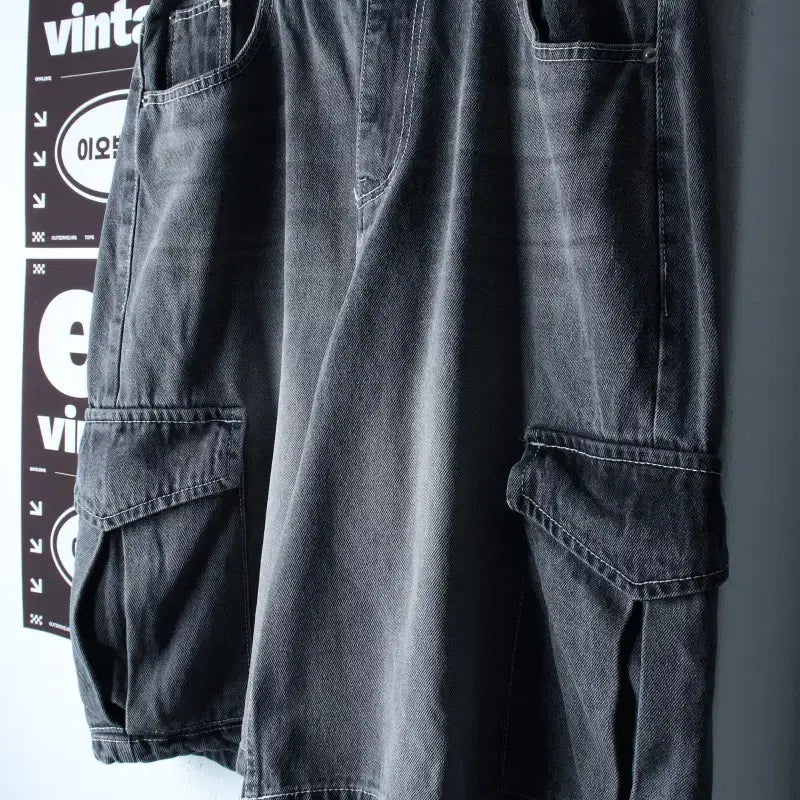 [BUNJANG] Evidence Bermuda Cargo Denim Shorts / (M-XL) 에비던스 반바지 팬츠 버뮤다 카고 데님 흑청-P10517