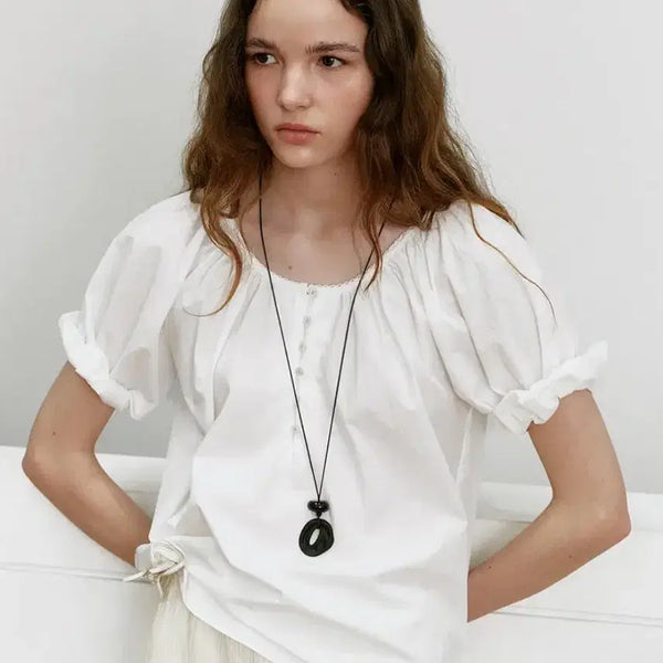 [BUNJANG] Revoir Shirring Blouse Ivory / 리볼드 shirring 블라우스 아이보리