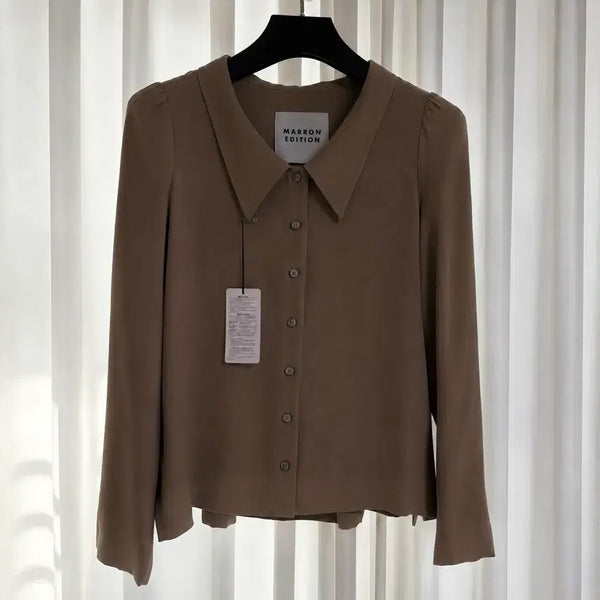 [BUNJANG] Mardi Mercredi Edition Ash Brown Low Neck Blouse / 마론에디션 애쉬브라운 로우넥 블라우스