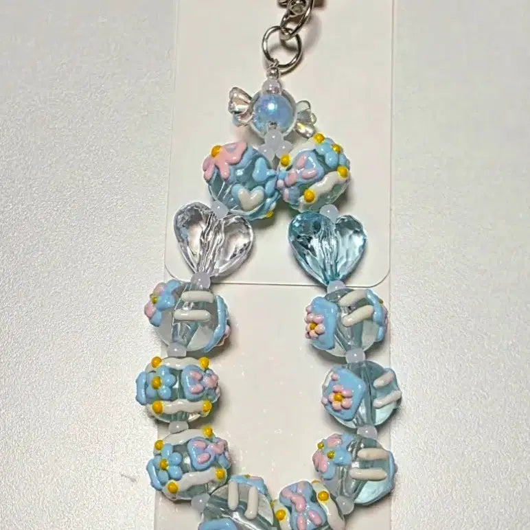 [BUNJANG] Handmade Sky Blue Beaded Strap Keychain / 하늘색 스트랩 키링 | 비즈 수제 키링 |  핸드메이드 | 선물포장