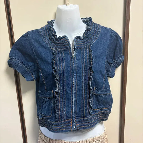 [BUNJANG] TRALAL Ruffle Detail Denim Jacket / TRALAL 트랄라라 프릴 러블리 데님청자켓 어께포인트