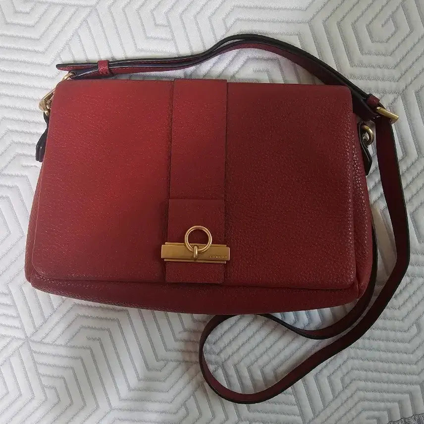 [BUNJANG] Lovecat Genuine Leather Crossbody Bag Wine Color / 러브캣 크로스백 와인색 빨강 정품 양가죽
