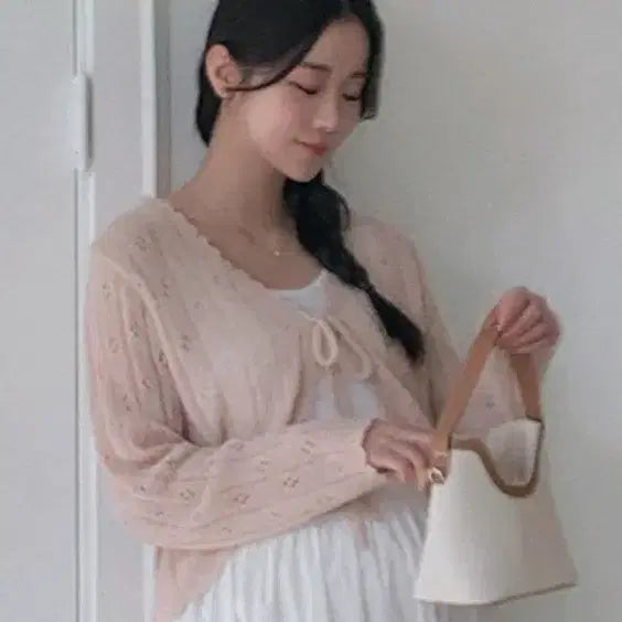 [BUNJANG] Yeori Mood String Cardigan Pink / 여리무드 끈 가디건 핑크