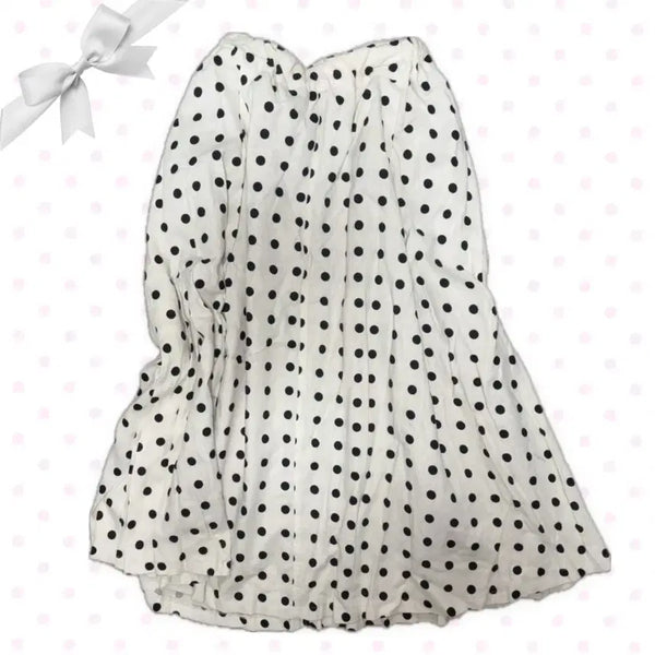 [BUNJANG] Japanese Vintage White & Black Dot Full Elastic Long Skirt / 모리걸 데일리 일본빈티지 화이트&블랙도트 풀밴딩 롱스커트