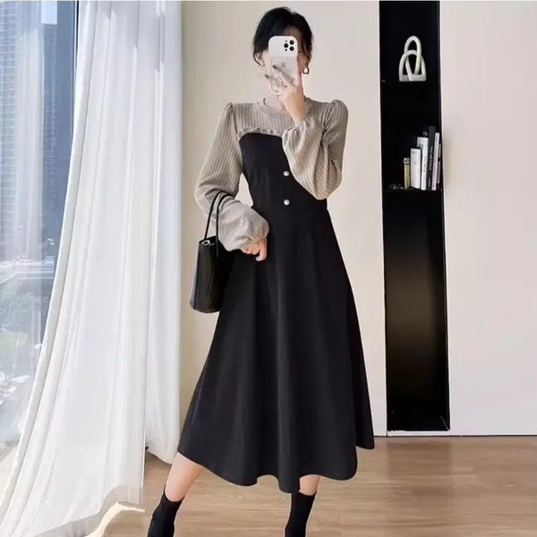 [BUNJANG] Corduroy Slim Fit Long Dress for Autumn/Winter Daily & Resort Wear / 가을 겨울 슬림핏 패션 롱원피스 데일리룩 코듀로이 휴양지