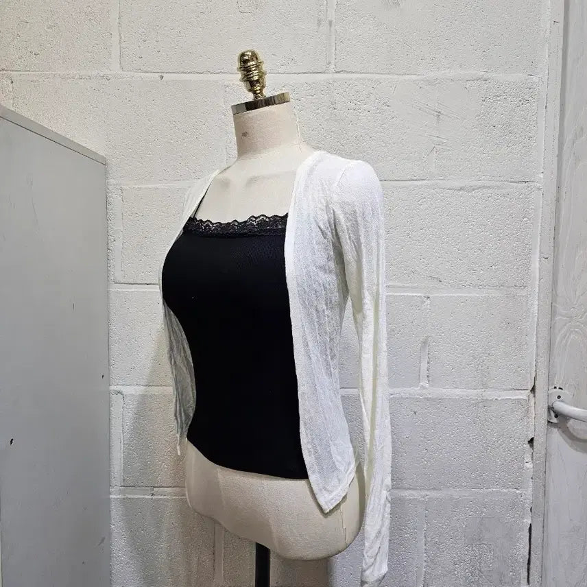 [BUNJANG] Open Crop Cardigan Lightweight Long Sleeve - Ivory / 오픈 크롭 가디건 가벼운 긴팔- 아이보리