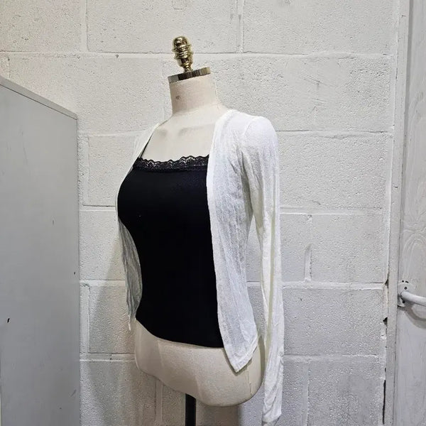 [BUNJANG] Open Crop Cardigan Lightweight Long Sleeve - Ivory / 오픈 크롭 가디건 가벼운 긴팔- 아이보리