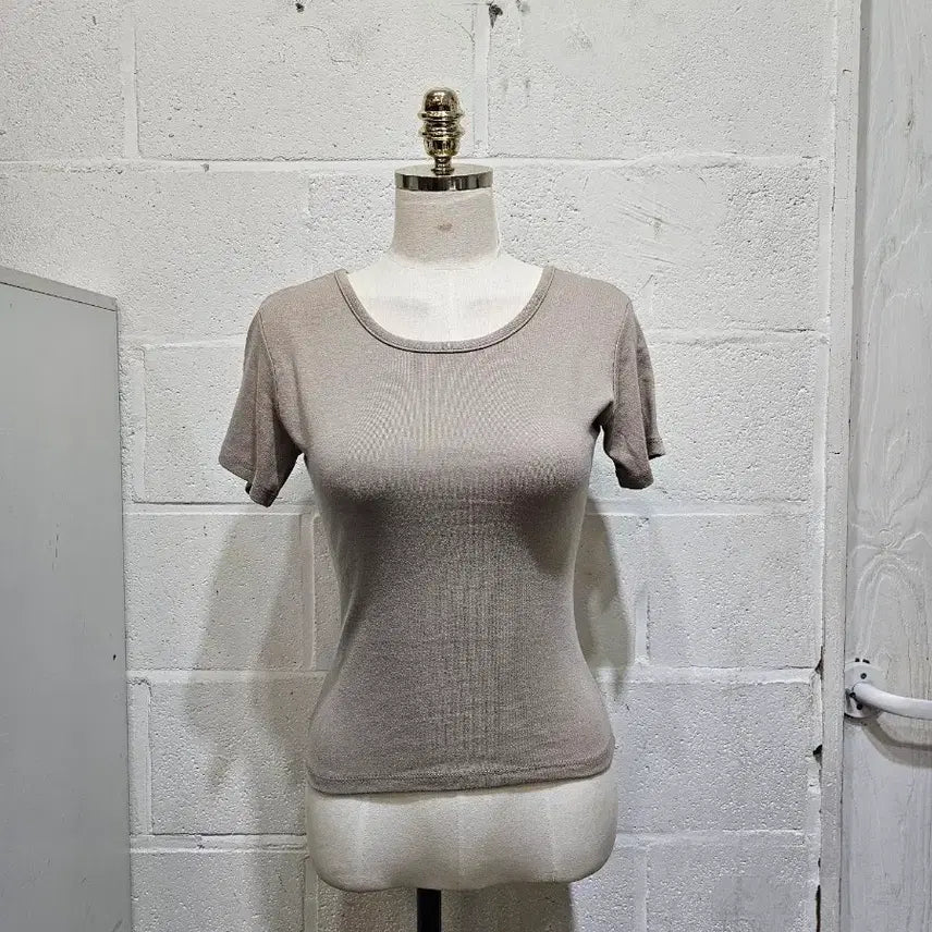 [BUNJANG] Round Neck Soft Plain T-Shirt - Cocoa / 허리라인 라운드 부드러운 무지 반팔- 코코아색