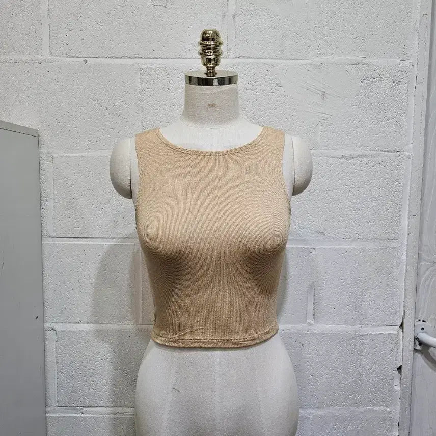 [BUNJANG] Soft Cropped Slim Tank Top - Beige / 부드러운 크롭 슬림 나시- 베이지