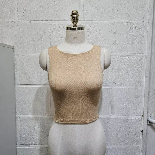 [BUNJANG] Soft Cropped Slim Tank Top - Beige / 부드러운 크롭 슬림 나시- 베이지