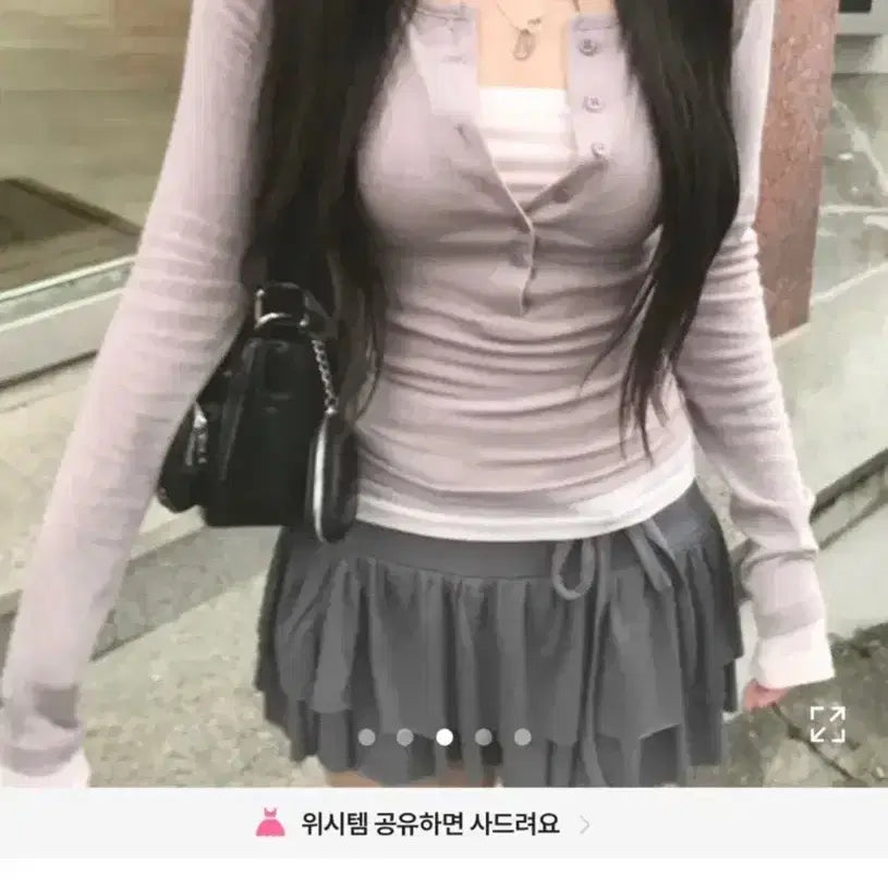 [BUNJANG] Ablie Layered Long Sleeve T-Shirt Charcoal / 에이블리 여리핏 레이어드 긴팔 티 차콜