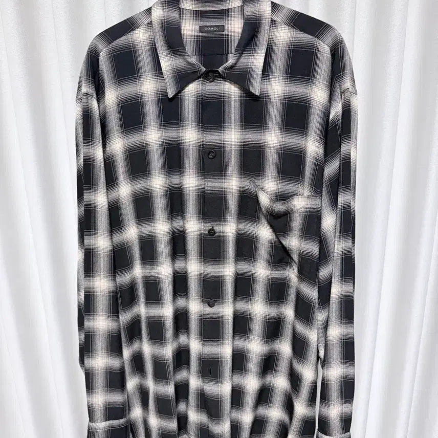 [BUNJANG] Comoli Check Rayon Shirt Size 1 / 코모리 체크 레이온 셔츠 1사이즈