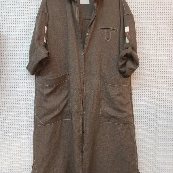 [BUNJANG] Monamari 100% Linen Shirt Dress - Brown / 모나마리(제평린넨100%)셔츠 원피스 브라운 66.77