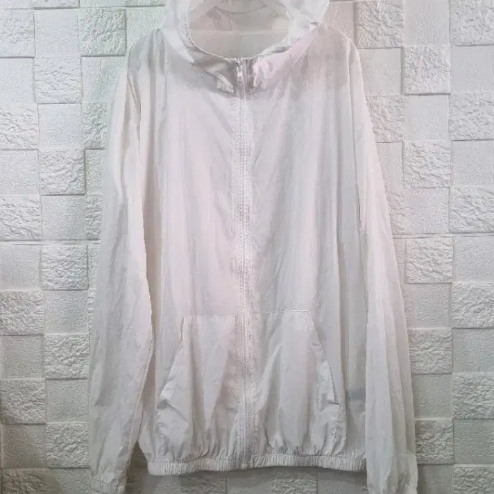 [BUNJANG] White Hooded Zip-Up Windbreaker / 후드 집업 바람막이 흰색