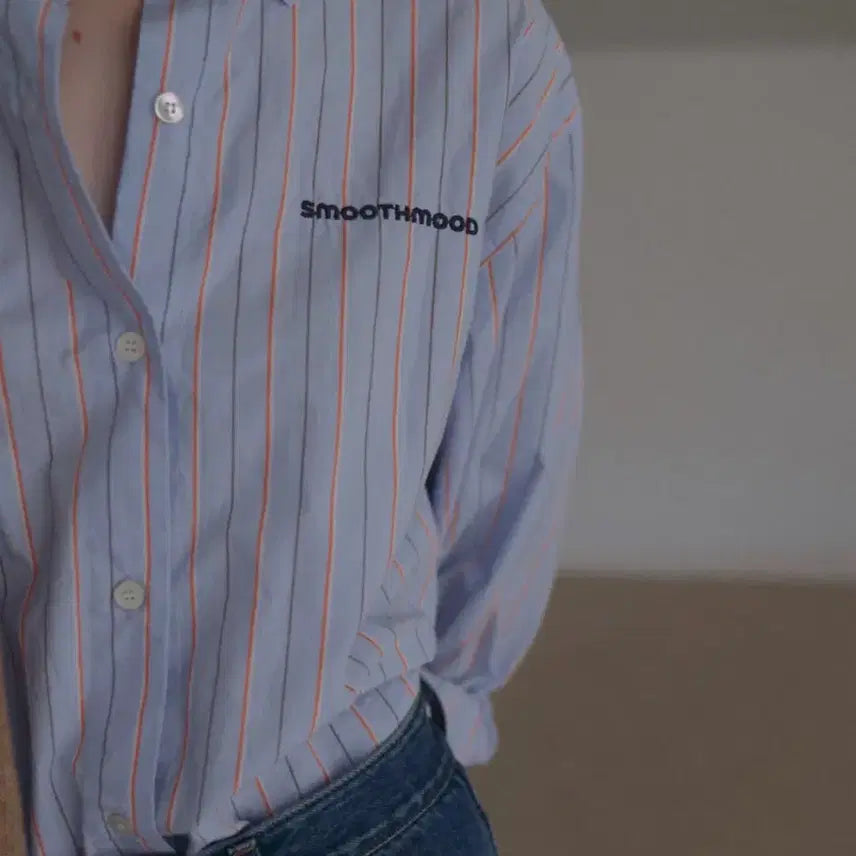 [BUNJANG] Smoothmood Aberdeen Logo Striped Shirt Fresh Blue / 스무스무드 Aberdeen Logo Striped Shirts 프레쉬블루
