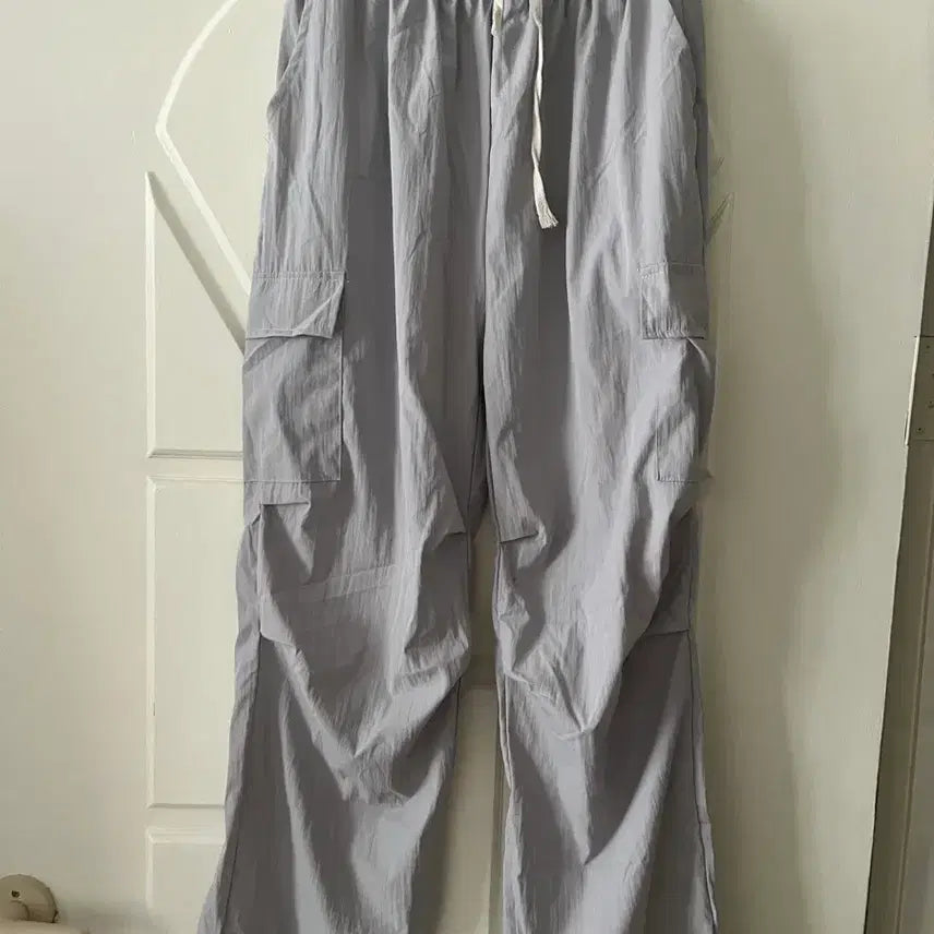 [BUNJANG] High-Waist Cargo Long Pants - Light Gray (Size 55-66) / 새상품) 55~66 연그레이 카고 롱 팬츠