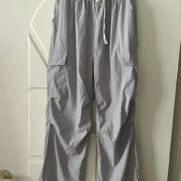 [BUNJANG] High-Waist Cargo Long Pants - Light Gray (Size 55-66) / 새상품) 55~66 연그레이 카고 롱 팬츠