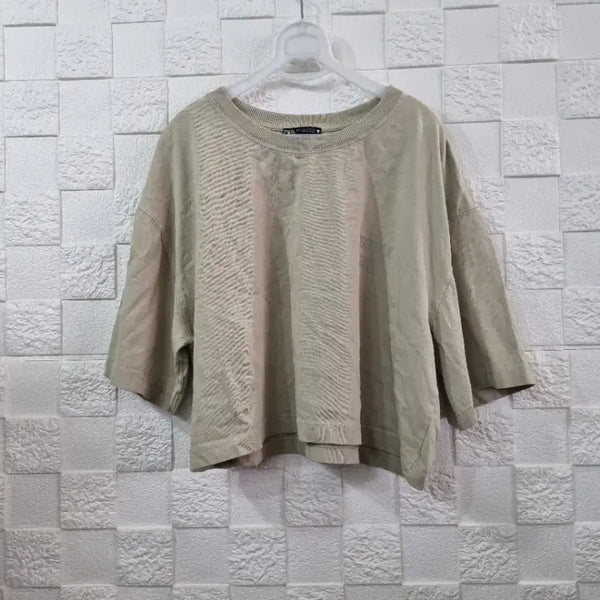 [BUNJANG] Zara Cropped Short Sleeve T-Shirt Beige / 자라 크롭 반팔 티셔츠 베이지