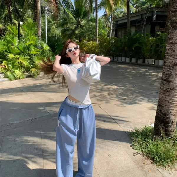 [BUNJANG] Sky Blue Loose Fit Training Pants / 스카이블루 힙트레이닝바지 츄리닝바지