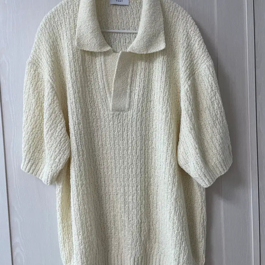 [BUNJANG] TNGT Oversized Ivory Mashed Texture Short Sleeve Knit 100 / TNGT 오버핏 아이보리 매쉬드 텍스쳐 반팔니트 100사이즈