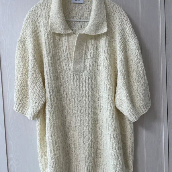 [BUNJANG] TNGT Oversized Ivory Mashed Texture Short Sleeve Knit 100 / TNGT 오버핏 아이보리 매쉬드 텍스쳐 반팔니트 100사이즈