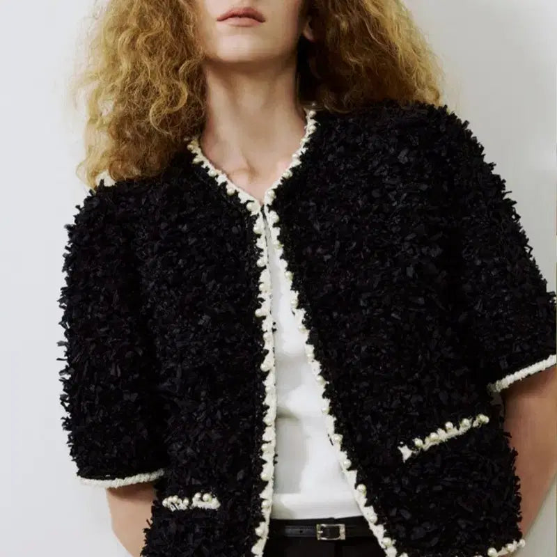 [BUNJANG] Time Fringe Pearl Braid Trimming Crop Jacket / (새상품) 타임 프린지 펄 브레이드 트리밍 크롭자켓