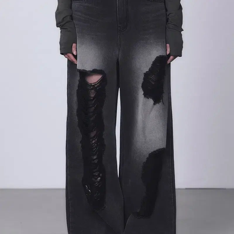 [BUNJANG] Trimming Bird Scratch Damage Denim Pants Black / 새상품) 트리밍버드 Scratch Damage Denim Pants 블랙