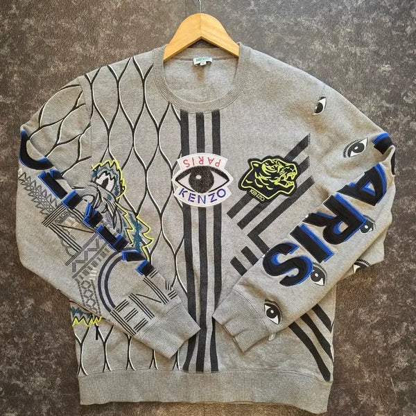 [BUNJANG] Kenzo Unique Tiger & Eye Patch Fleece Sweatshirt XL / 겐조 유니크 타이거 앤 아이 패치 기모 맨투맨
