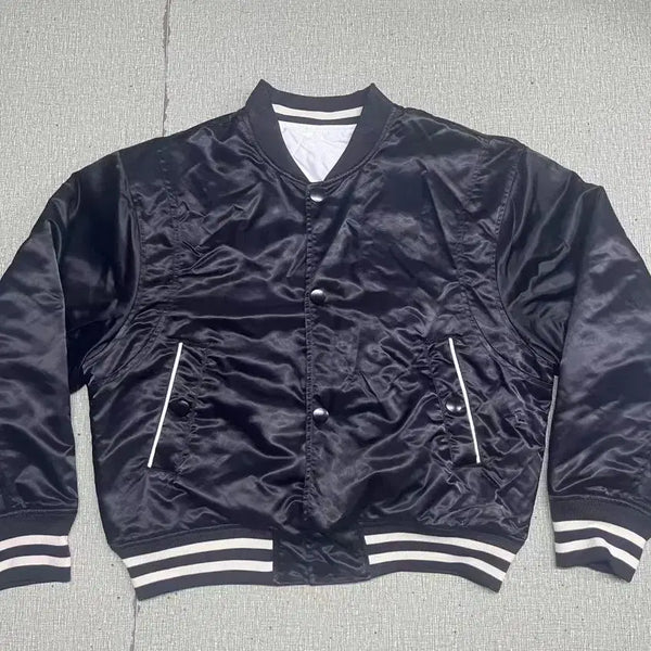 [BUNJANG] Solid Homme Black Back Logo Varsity Stadium Jacket / 솔리드 옴므 블랙 백로고 바시티 스타디움 자켓
