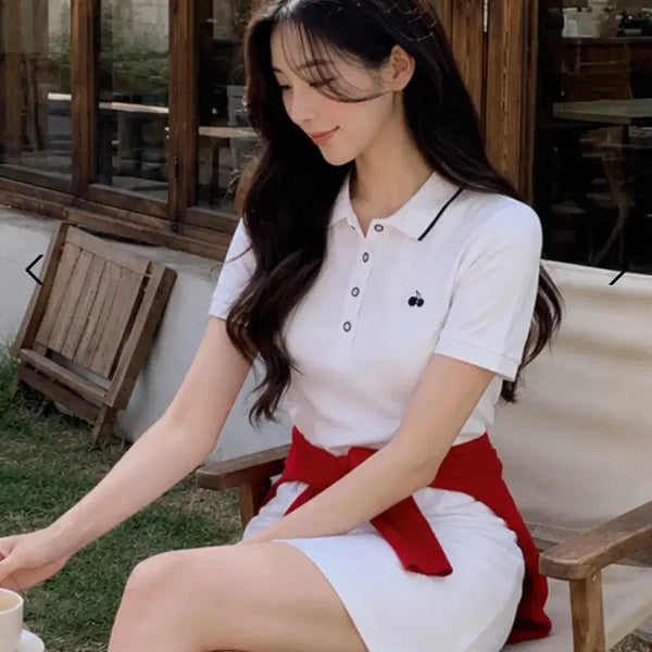 [BUNJANG] Kirsh Mono Cherry Pique Dress White Mini Summer Dress / 키르시 모노 체리 피케 드레스 키르시 미니 화이트 원피스 여름 원피스