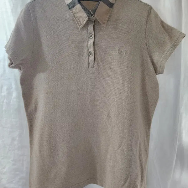 [BUNJANG] Burberry Check Collar Short-Sleeve Polo Shirt Beige W/XL / 버버리 체크 카라 반팔 카라티 베이지 W XL