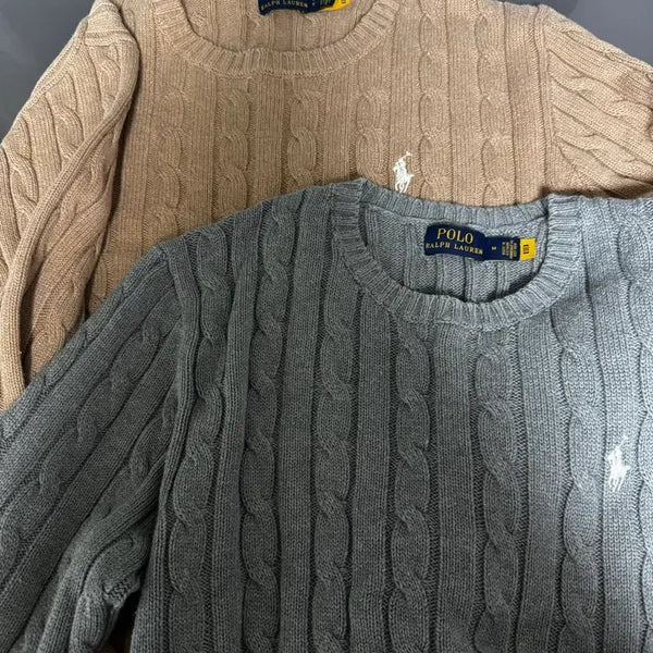 [BUNJANG] Polo Cable Knit Sweater (Beige L / Gray M) / 폴로 케이블니트 베이지(L)/그레이(M)