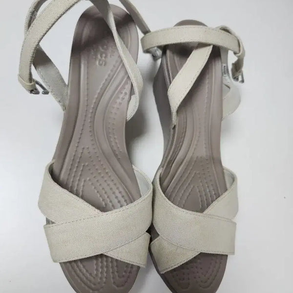 [BUNJANG] Crocs X-Strap Wedge Sandals Beige 245 New / 크록스 엑스웨지 샌들 베이지  245 새상품