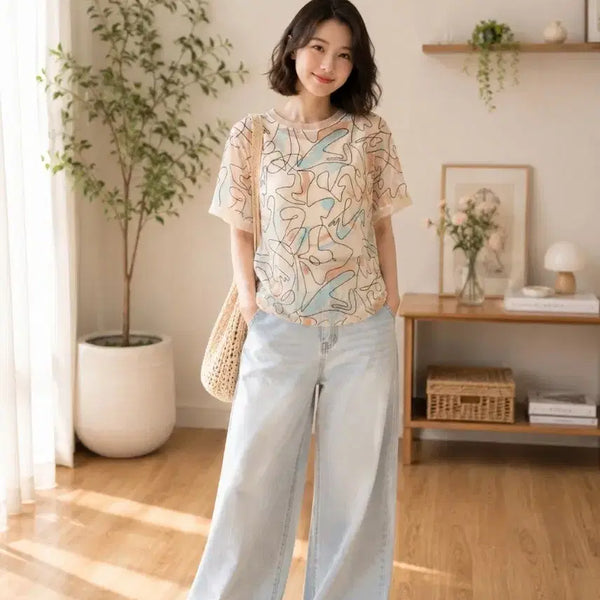 [BUNJANG] Pattern Short Sleeve T-Shirt / 패턴 반팔 티셔츠