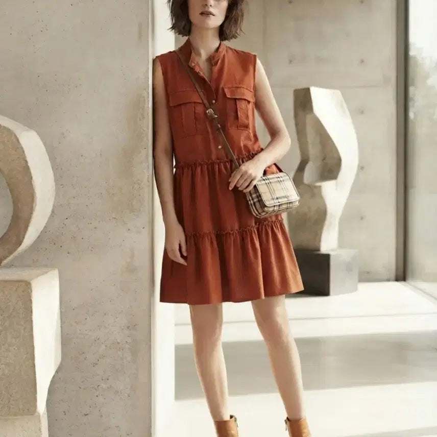 [BUNJANG] Burberry Two-Pocket Orange Cotton-Spandex Dress / 여) 버버리 투포켓 오렌지 원피스