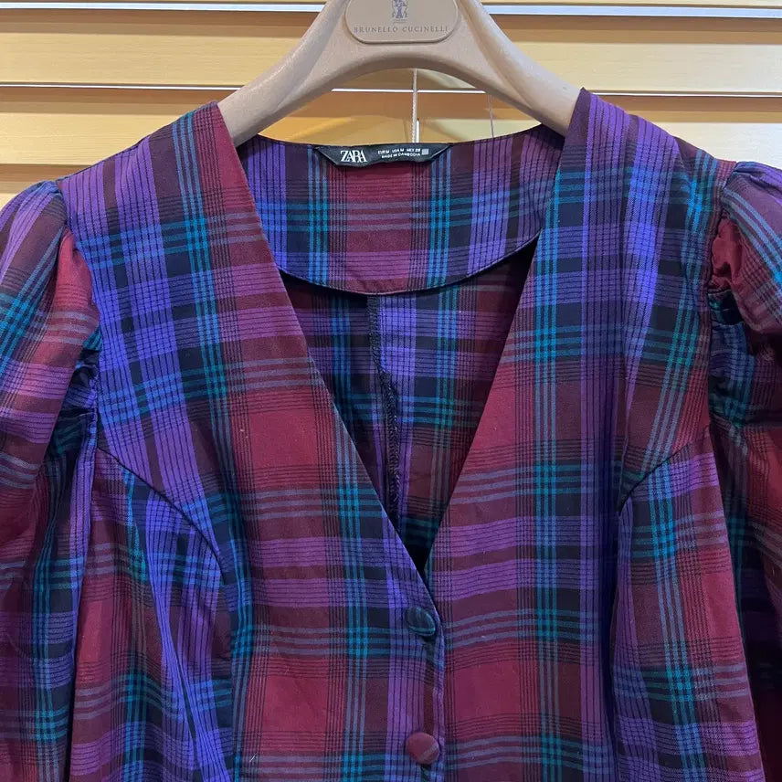 [BUNJANG] ZARA Purple Check Blouse Jacket Shirt Jacket M / 자라 여성 퍼플 체크블라우스자켓 셔츠자켓 M