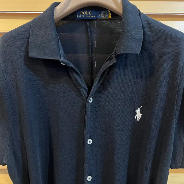 [BUNJANG] Polo Ralph Lauren Women's Black Cotton Short Sleeve Long Dress with Collar L / 폴로랄프로렌 여성 블랙 PK카라원피스 반팔원피스 롱원피스 L