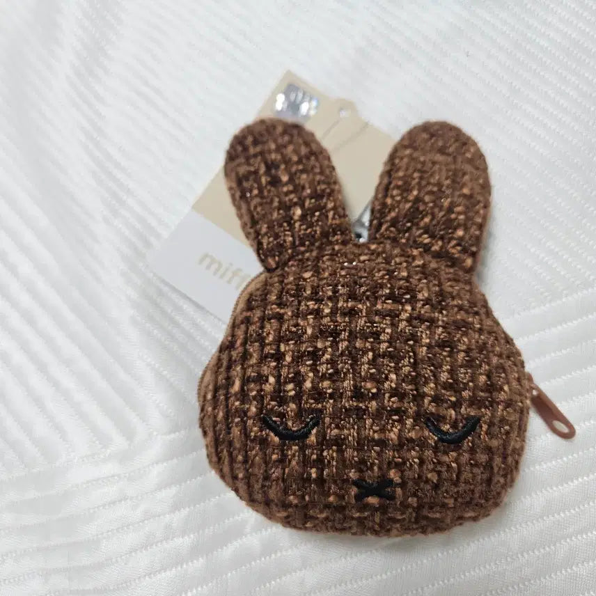 [BUNJANG] Miffy Melanie Tweed Pouch Coin Purse with Keyring Brown / 미피 멜라니 트위드 파우치 동전지갑 키링 브라운