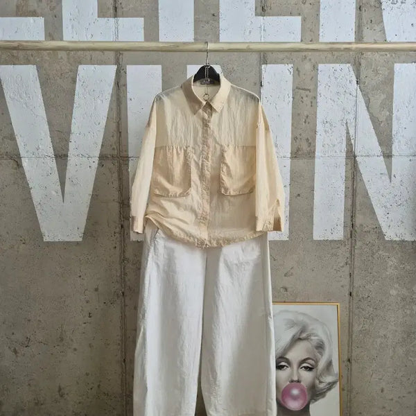 [BUNJANG] Lightweight Shirt Jacket - Ivory, Two-Tone Pocket Design / 여름 시원 셔츠자켓