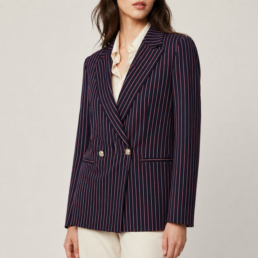 [BUNJANG] Maje Pinstripe Double-Breasted Blazer Jacket - Size 38 / [새상품급] 마쥬 Maje 핀스트라이프 더블 블레이저 자켓 38