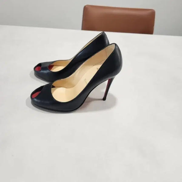 [BUNJANG] Christian Louboutin Black Patent Leather Peep-toe Heels / 크리스찬 루부탱 블랙 페이턴트 오픈토 힐 230~235