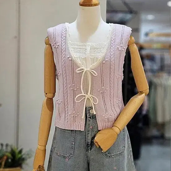 [BUNJANG] Thursday Island Popcorn String Knit Vest / 써스데이아일랜드 팝콘스트링베스트