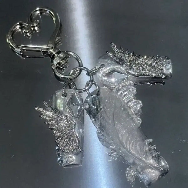 [BUNJANG] Transparent Wing Feather Nail Keychain / 투명 날개 깃털 네일 키링 열쇠고리