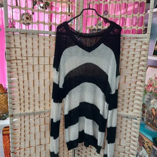 [BUNJANG] Mesh Knit V-Neck Sweater / 망사니트