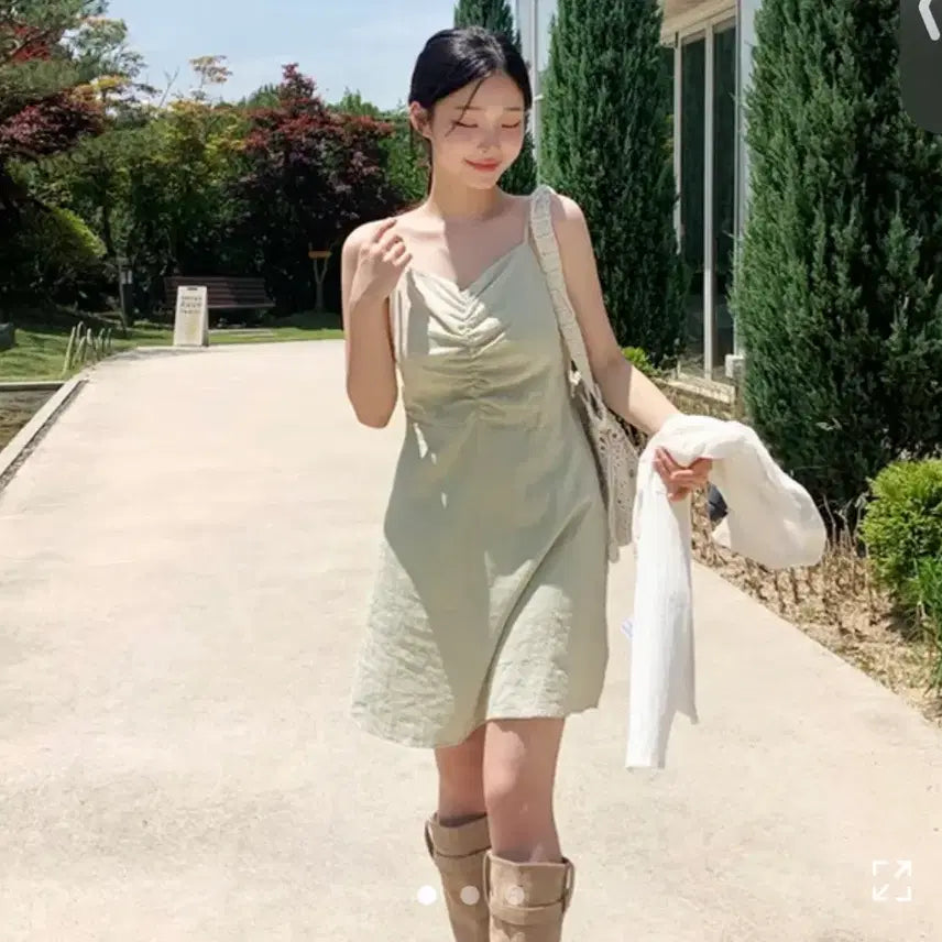 [BUNJANG] Yukkyukgirls Summer Mint Shirring Bustier Sleeveless Dress (Size L) / 여름 민트 셔링 뷔스티에 나시 원피스 통통 라지 육육걸즈 에이블리