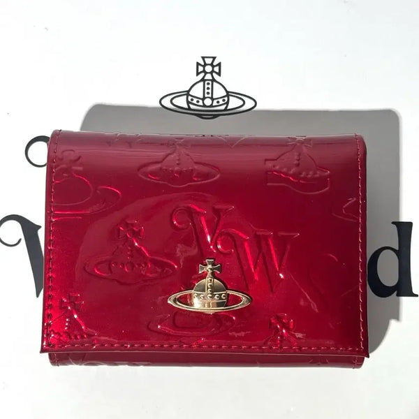 [BUNJANG] Vivienne Westwood Shiny Patent All Over Embossing Trifold Wallet Red / 비비안 웨스트우드 샤이니 페이턴트 올오버 엠보싱 삼단 반지갑 레드