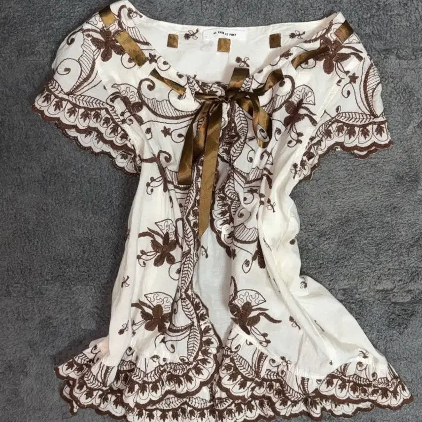 [BUNJANG] Choco Flavor Mori Girl Hime Gyaru Ribbon Short Sleeve Top Blouse / 초코맛 모리걸하구미 레이어드템 로걀 히메갸루 리본반팔 탑 블라우스