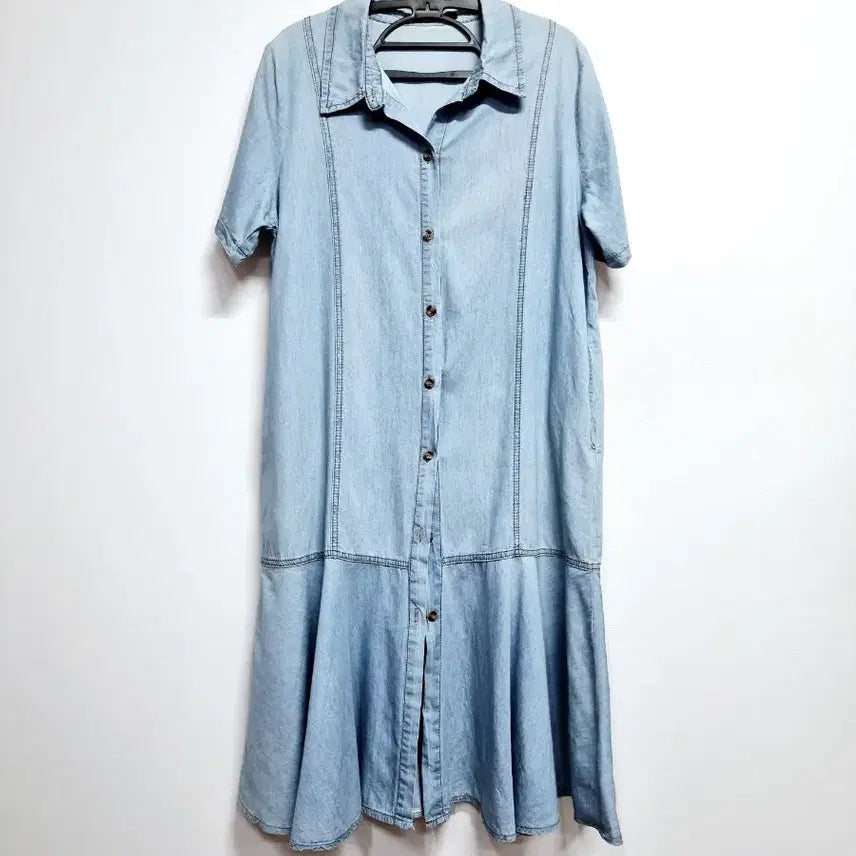 [BUNJANG] Soos Light Wash Denim Shirt Dress / 수스 청량한 연청색 데님 셔츠 원피스