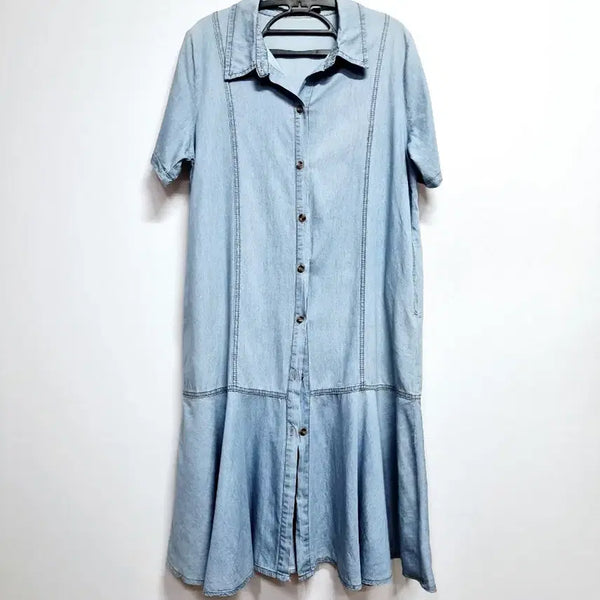 [BUNJANG] Soos Light Wash Denim Shirt Dress / 수스 청량한 연청색 데님 셔츠 원피스