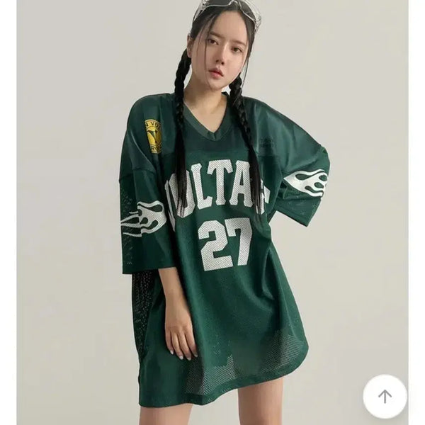 [BUNJANG] Unisex Mesh Blockcore Oversized T-Shirt - Green / 남녀공용 메쉬 블록코어 반팔 티셔츠 / 그린 오버핏 메쉬 티셔츠